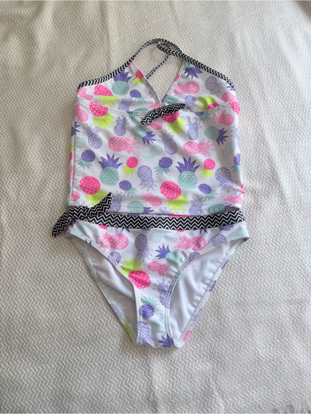 Jantzen White One-Piece Girls' Swimsuit with Neon Pineapple Print